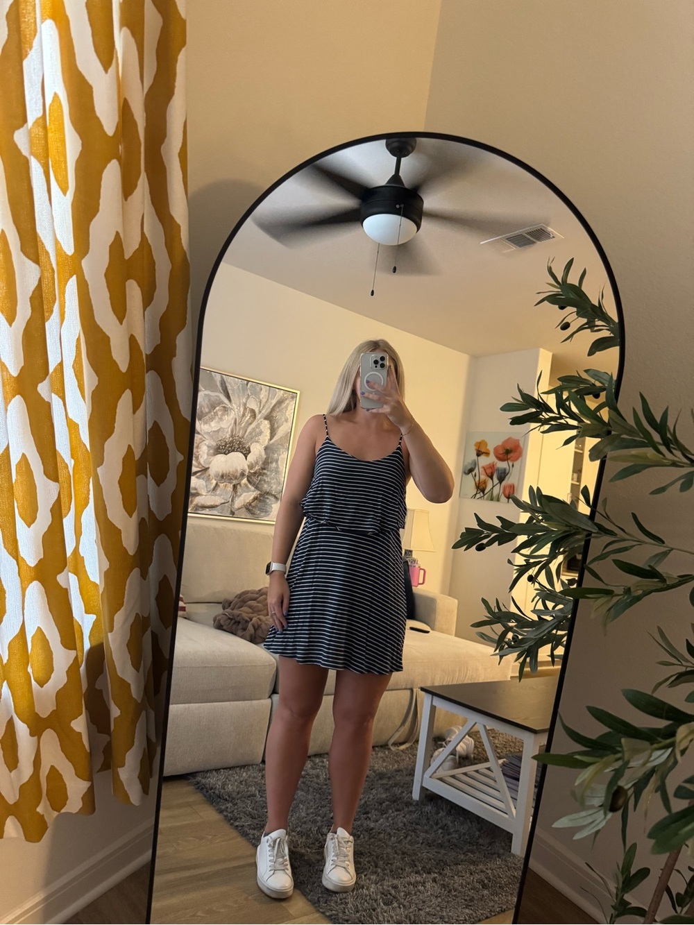 American Eagle Outfitters Navy and White Striped Mini Dress